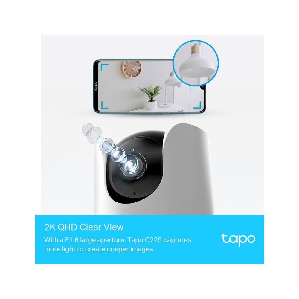 Cámara de Seguridad Wi-Fi TP-Link Tapo C225 – 2K QHD, Pan/Tilt, IA Inteligente, Audio Bidireccional, Visión Nocturna, Alarma y Control por Voz