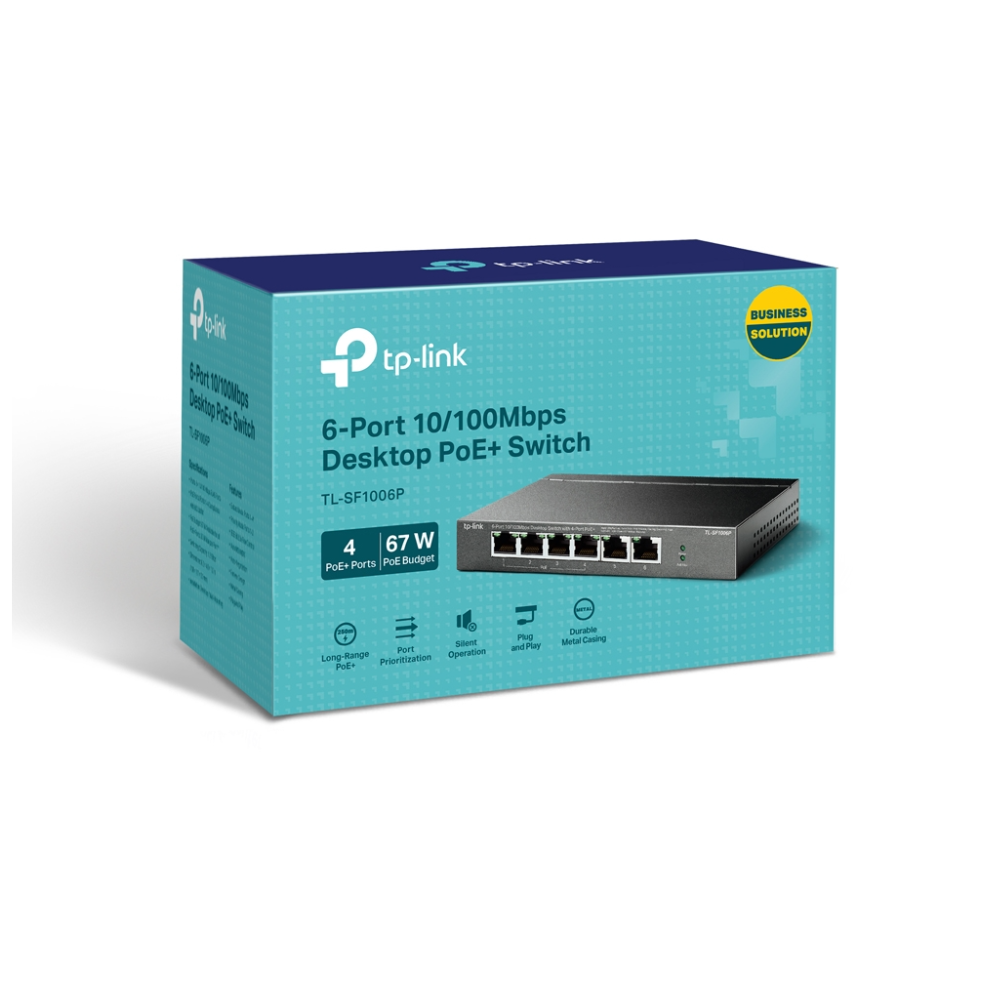 Switch TP-Link TL-SF1006P – 6 Puertos 10/100 Mbps, 4 Puertos PoE+, 67W, Caja Metálica