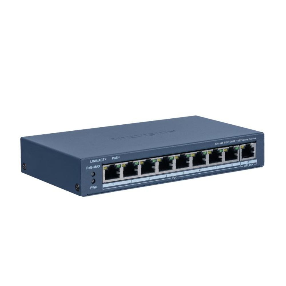 Switch PoE+ Administrable Hikvision DS-3E1309P-EI/M – 8 Puertos 10/100 Mbps + 1 Puerto Gigabit Uplink, PoE hasta 300 m, 60 W