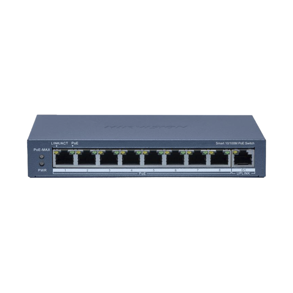 Switch PoE+ Administrable Hikvision DS-3E1309P-EI/M – 8 Puertos 10/100 Mbps + 1 Puerto Gigabit Uplink, PoE hasta 300 m, 60 W