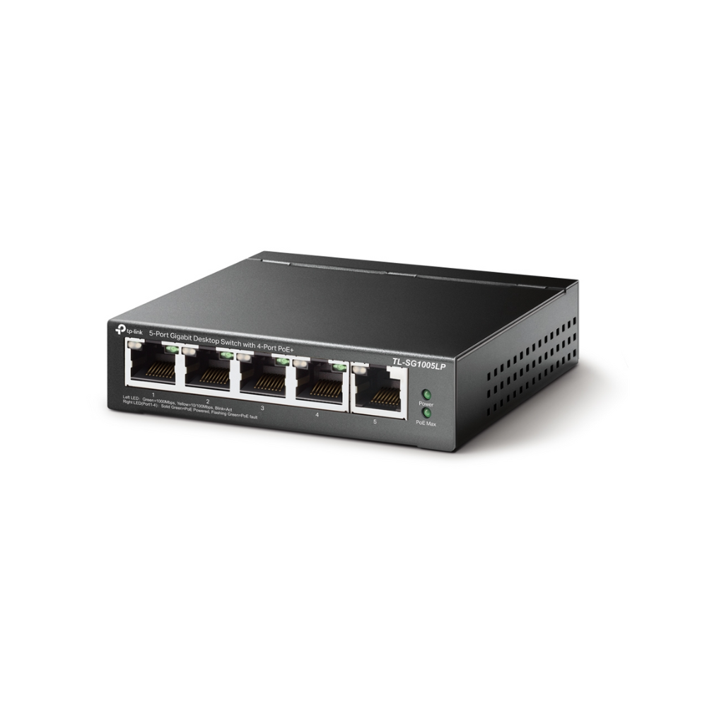 Switch TP-Link TL-SG1005LP de 5 Puertos Gigabit con 4 Puertos PoE+, 40W, Carcasa Metálica, Plug and Play