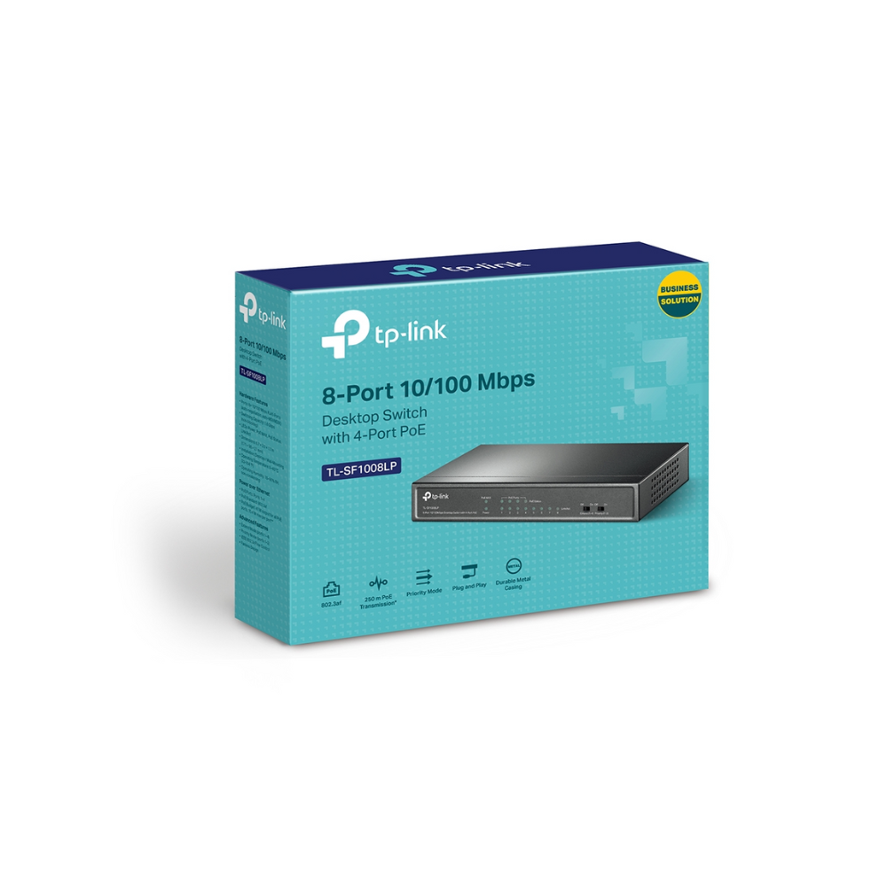 Switch TP-Link TL-SF1008LP de 8 Puertos 10/100 Mbps con 4 Puertos PoE, 41W, Carcasa Metálica