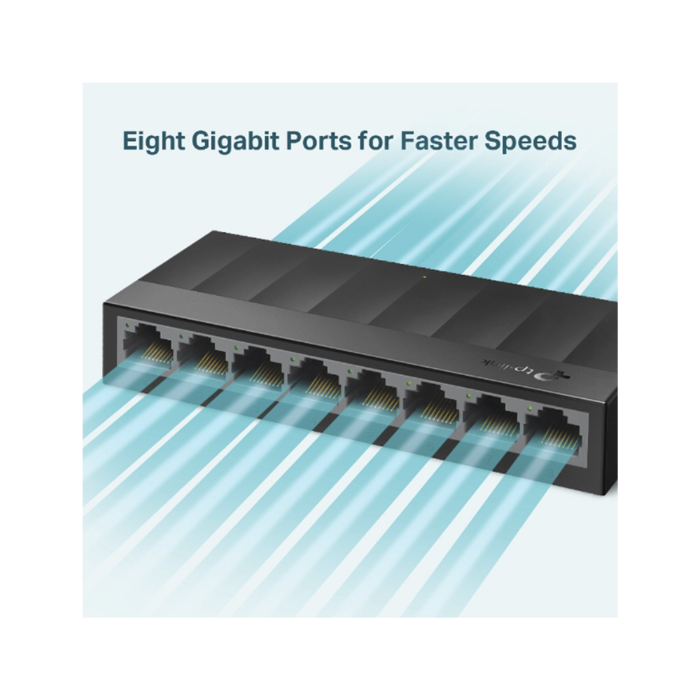 Switch TP-Link LS1008G – 8 Puertos Gigabit RJ45 | Carcasa Plástica | Plug and Play | Modelo de Escritorio
