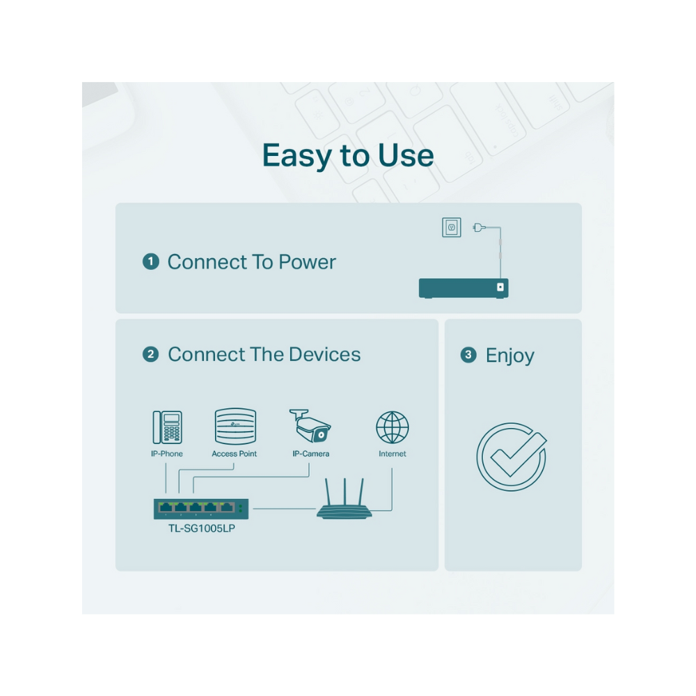 Switch TP-Link TL-SG1005LP de 5 Puertos Gigabit con 4 Puertos PoE+, 40W, Carcasa Metálica, Plug and Play