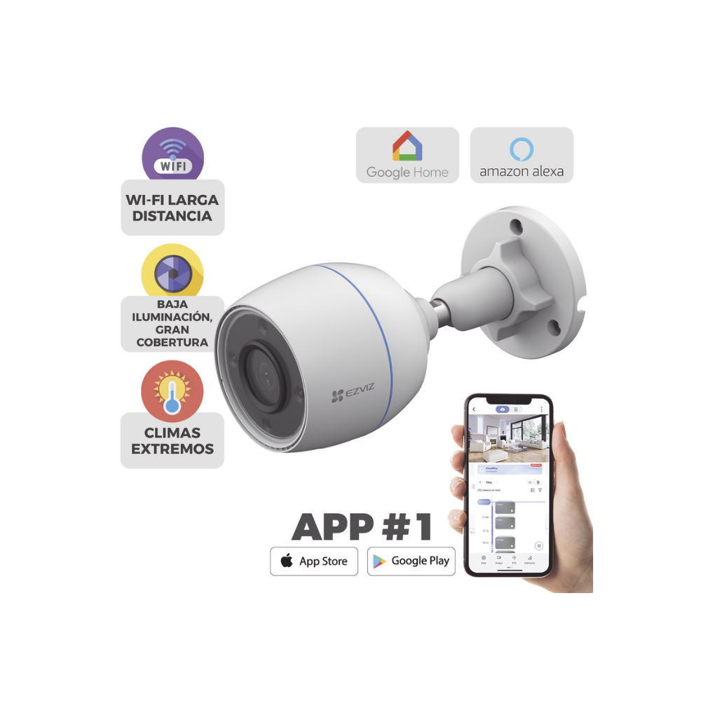 Cámara de Seguridad Inteligente para Exterior EZVIZ CS-H3C-R100-1K2WFL – 2MP Full HD, Visión Nocturna a Color, IP67, Detección IA
