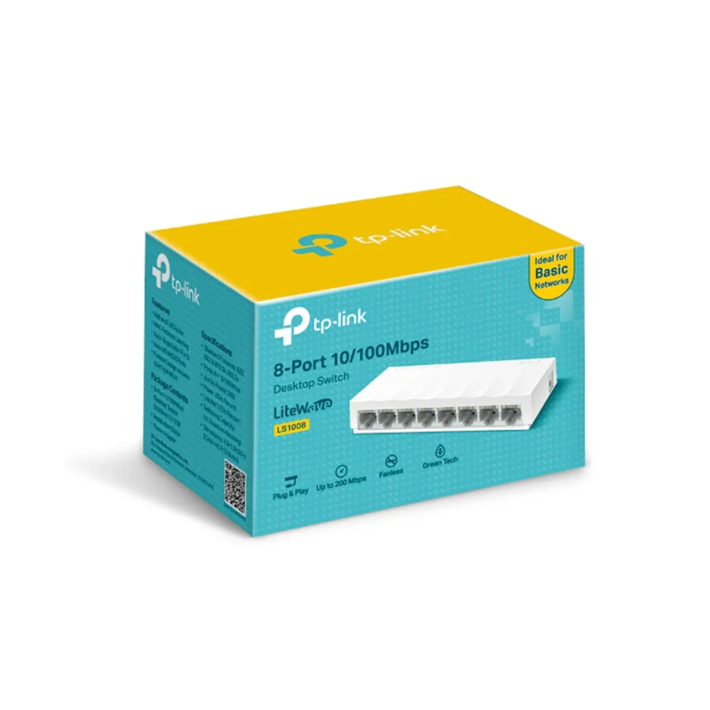 Switch de Escritorio TP-Link LS1008 – 8 Puertos RJ45 10/100 Mbps, Carcasa Plástica, Plug & Play