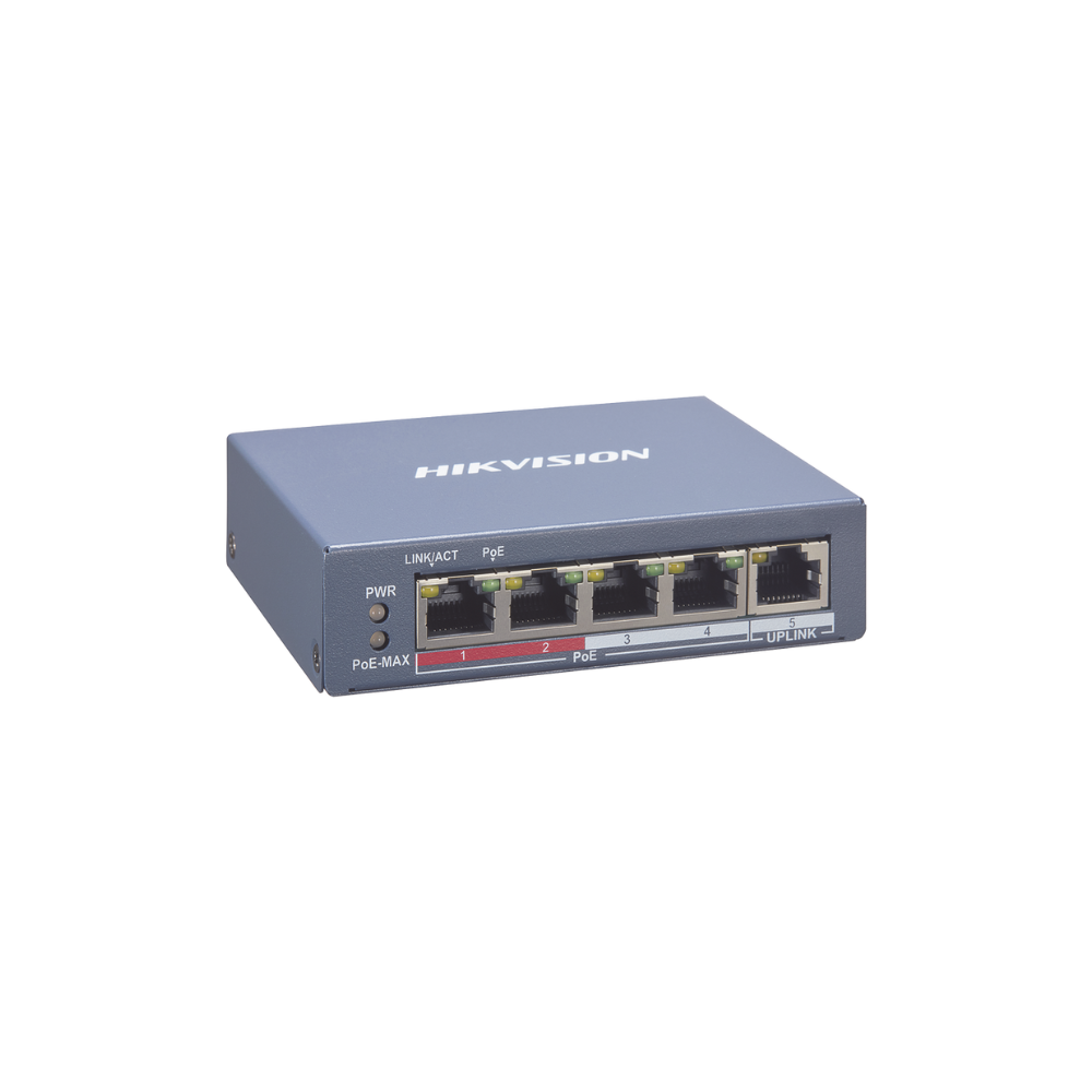 Switch PoE+ Gigabit Hikvision DS-3E1105P-EI/M – 4 Puertos PoE+, 1 Puerto Uplink, 35W, No Administrable