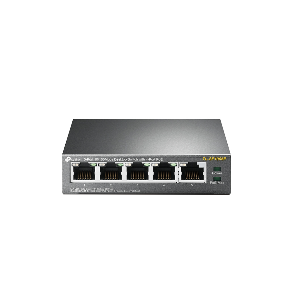 Switch TP-Link TL-SF1005P de 5 Puertos 10/100 Mbps con 4 Puertos PoE, 57W, Carcasa de Acero