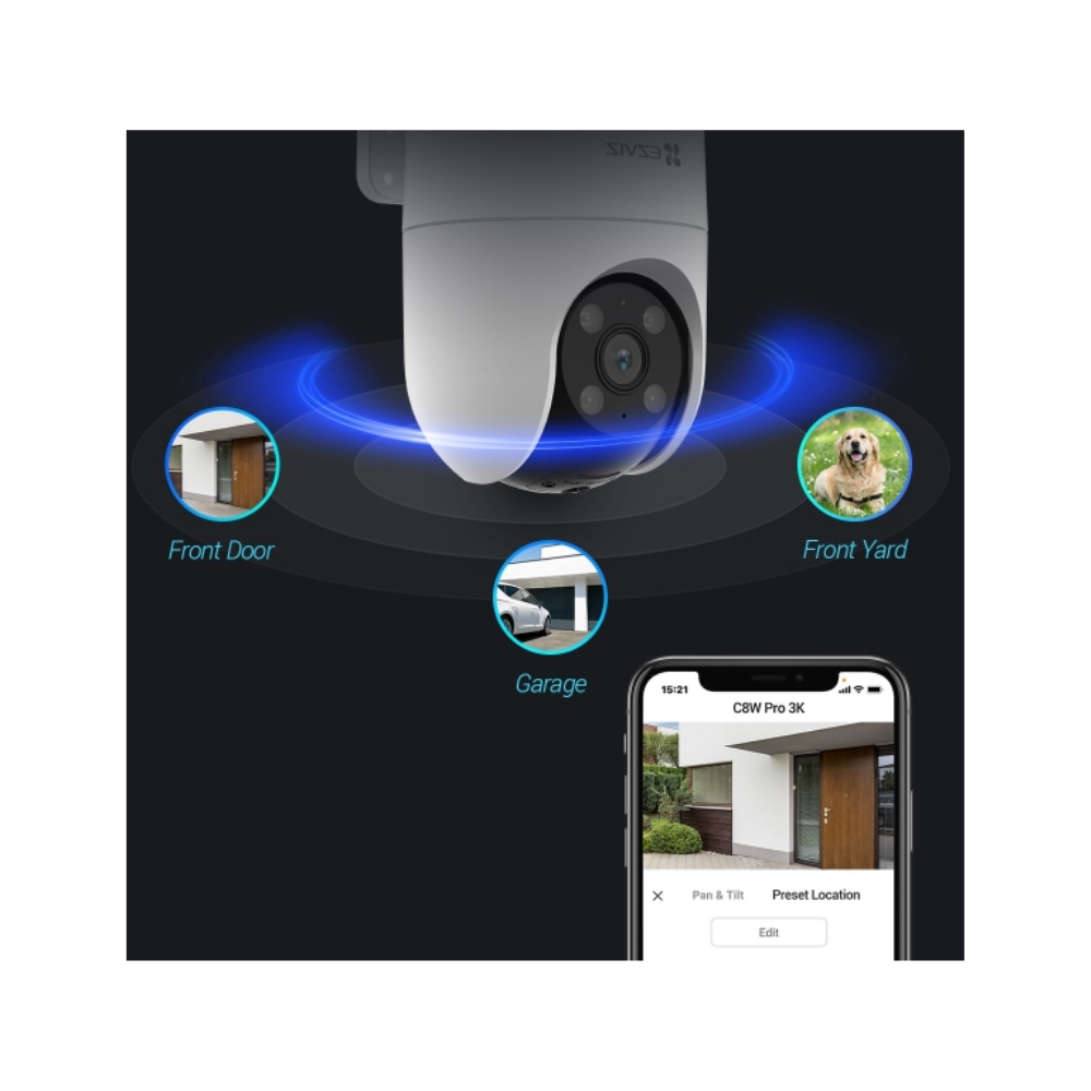 Cámara de Seguridad Ezviz H8C 3MP WiFi Pan/Tilt con Visión Nocturna Color y Detección Humana IA