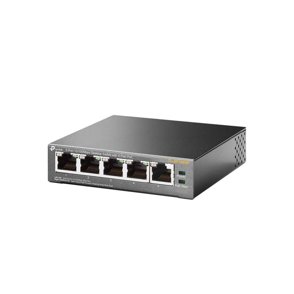Switch TP-Link TL-SF1005P de 5 Puertos 10/100 Mbps con 4 Puertos PoE, 57W, Carcasa de Acero