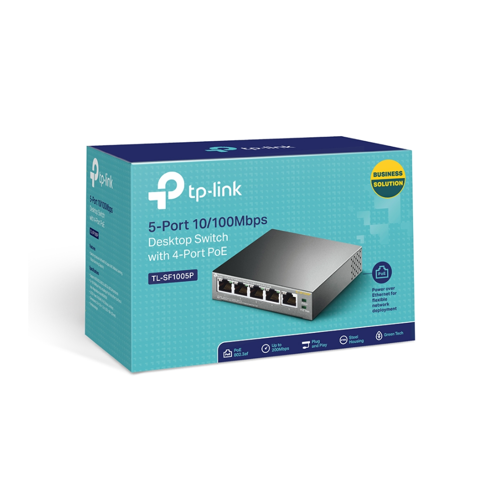 Switch TP-Link TL-SF1005P de 5 Puertos 10/100 Mbps con 4 Puertos PoE, 57W, Carcasa de Acero