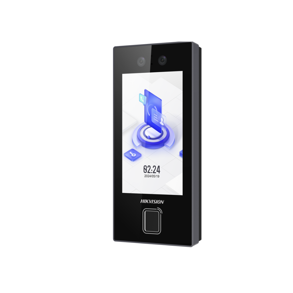 Terminal de Reconocimiento Facial Hikvision DS-K1T344MBFWX-E1 – Pantalla LCD de 4.5", Reconocimiento Facial, Huella Dactilar, Tarjeta M1, PoE, IP65