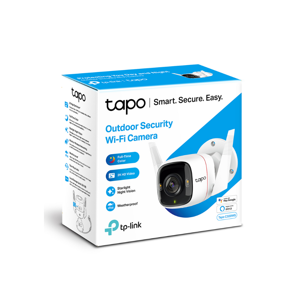 Cámara de Seguridad TP-Link Tapo C320WS – Exterior, 3MP, Wi-Fi/Ethernet, Visión Nocturna 30m, Audio Bidireccional, Alarma de Luz y Sonido