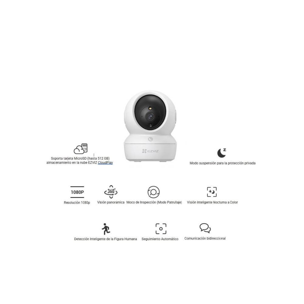 Cámara de Seguridad Wi-Fi EZVIZ CS-H6C-R105-1J5WF – 5MP, Pan/Tilt 360°, Visión Nocturna Inteligente, Audio Bidireccional, Almacenamiento Local y Nube
