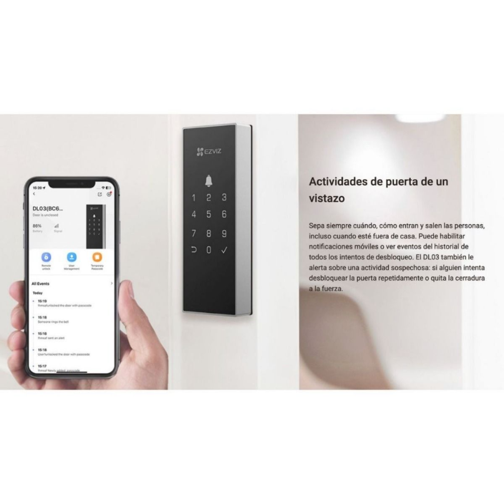 Cerradura Inteligente EZVIZ CS-DL03-R100-WP-BK con Wi-Fi, 6 Métodos de Desbloqueo y Control Remoto
