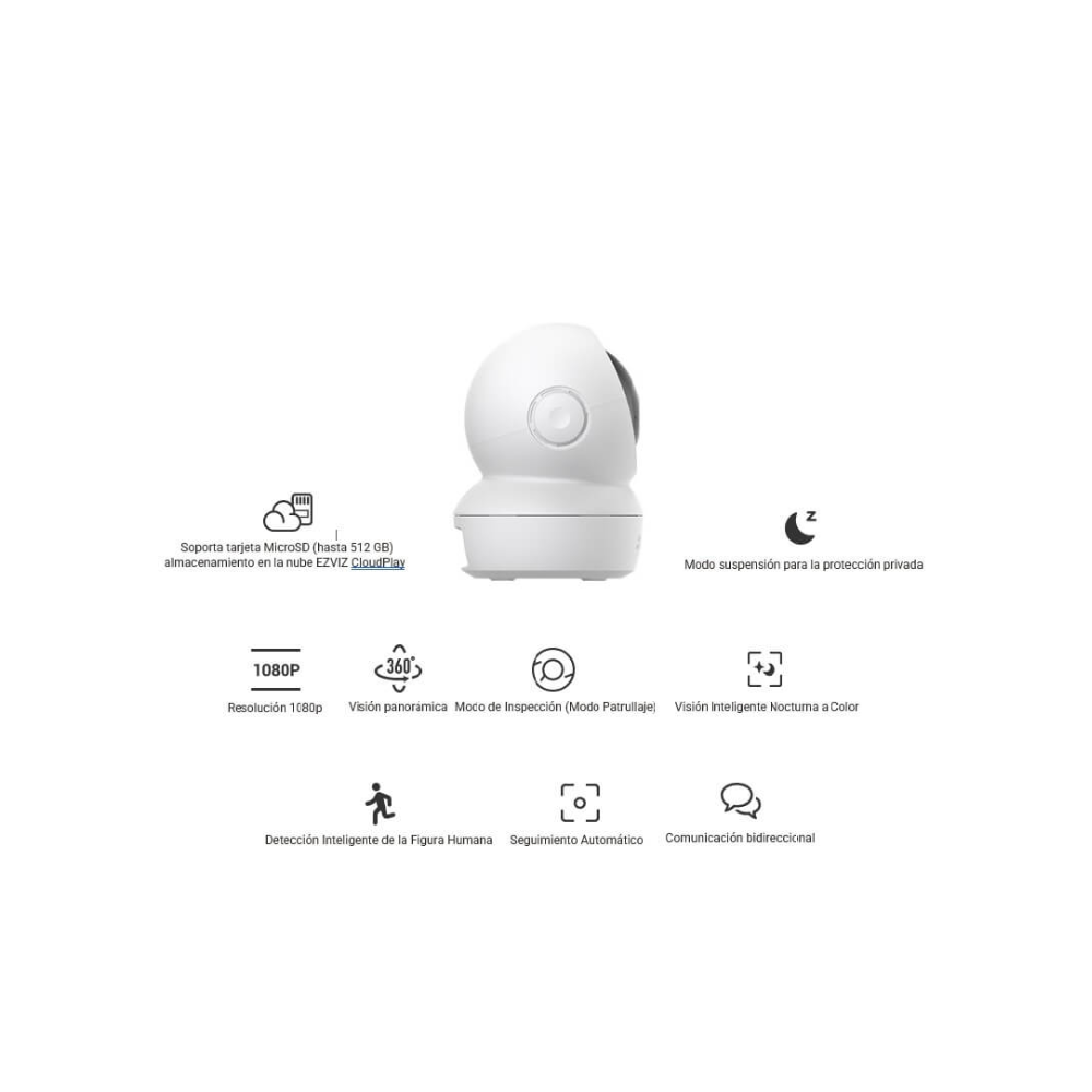 Cámara de Seguridad Wi-Fi EZVIZ CS-H6C-R105-1J5WF – 5MP, Pan/Tilt 360°, Visión Nocturna Inteligente, Audio Bidireccional, Almacenamiento Local y Nube