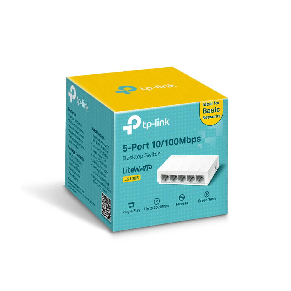 Switch de Escritorio TP-Link LS1005 – 5 Puertos RJ45 10/100 Mbps, Caja Plástica