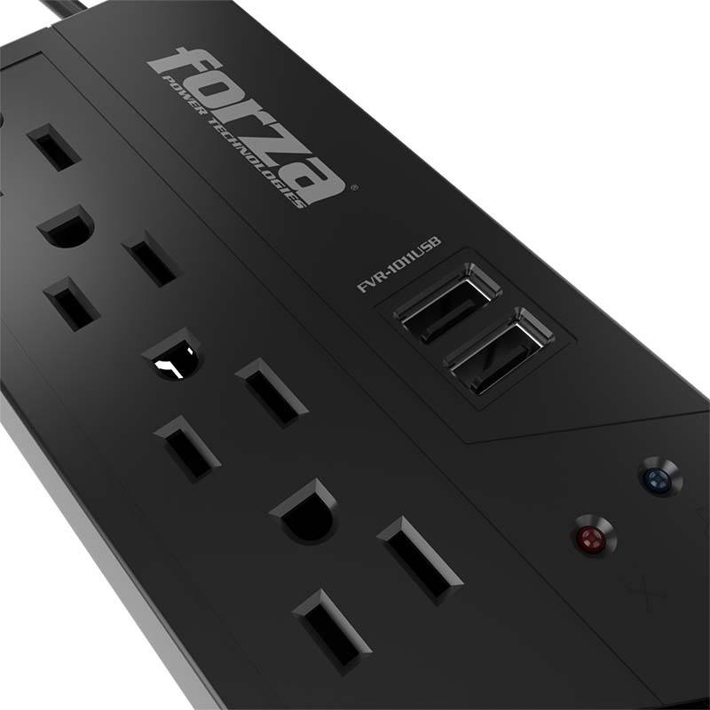 Regulador Estabilizador automático de voltaje FVR-1011  Forza 1000VA/500W 4 salidas AC 2USB 115V